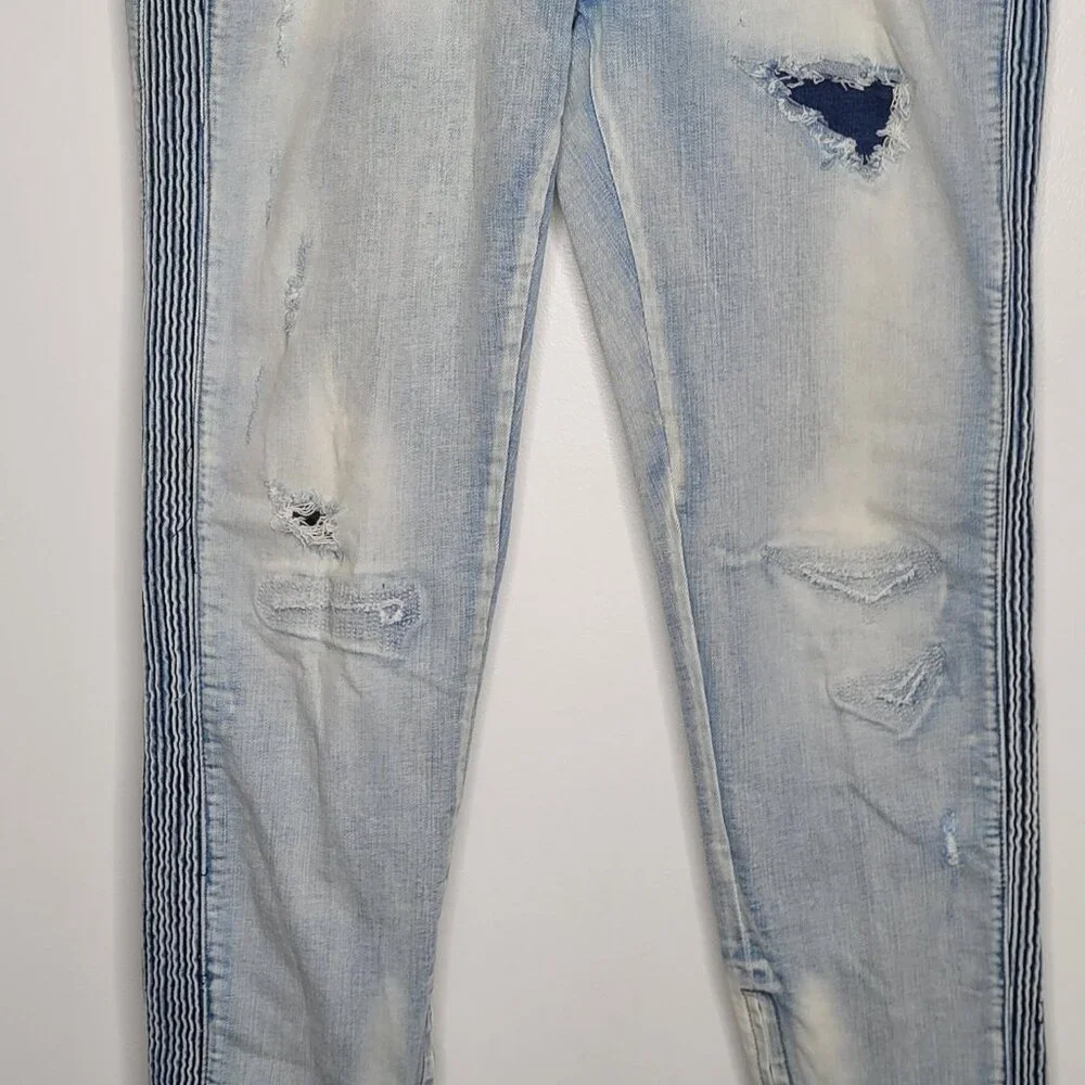MNML Mens Jeans 40 Ankle Zip‎ Jeans Denim Blue Distressed Button Fly 40x33